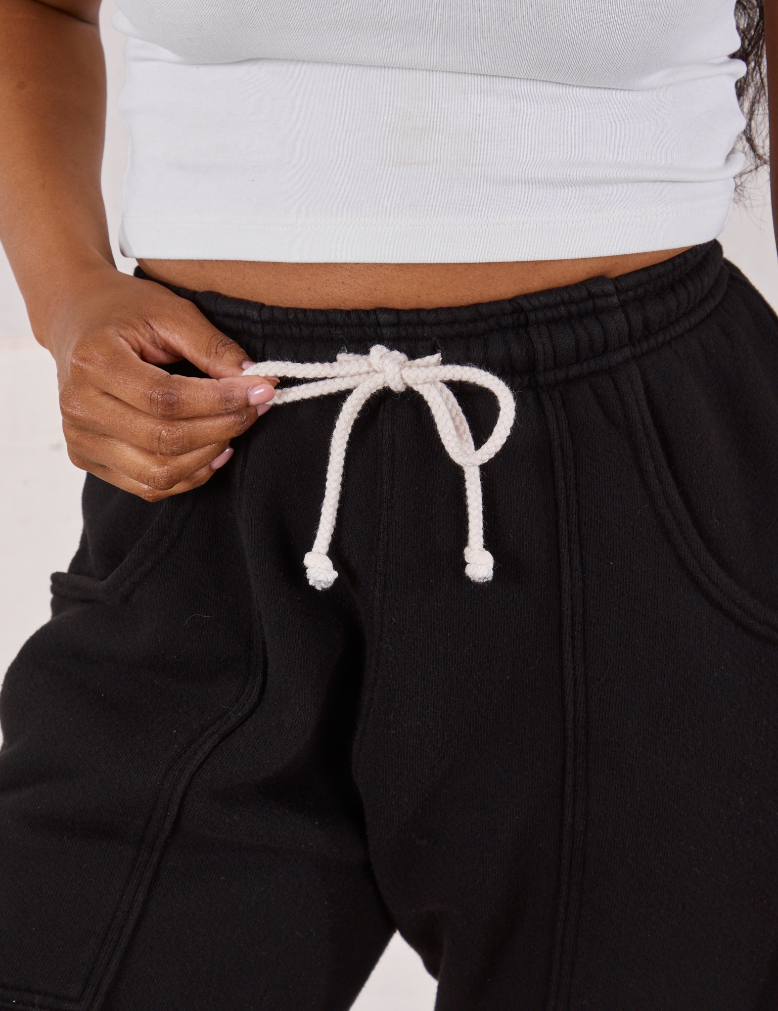 Rolled Cuff Sweat Pants in Basic Black front close up on Kandia