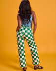 Checkerboard Work Pants in White/Green back view on Kandia