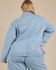 Indigo Denim Work Jacket in Light Wash back view on Juliet