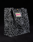 Angled view of Spider Webs Printed Shopper Tote