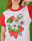 Anniversary Tee in Strawbaby close up on Tiara