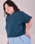 Cropped Burly Tee in Lagoon angled front view on Ashley