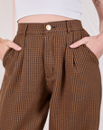 Checker Trousers in Brown & Black front close up on Alex