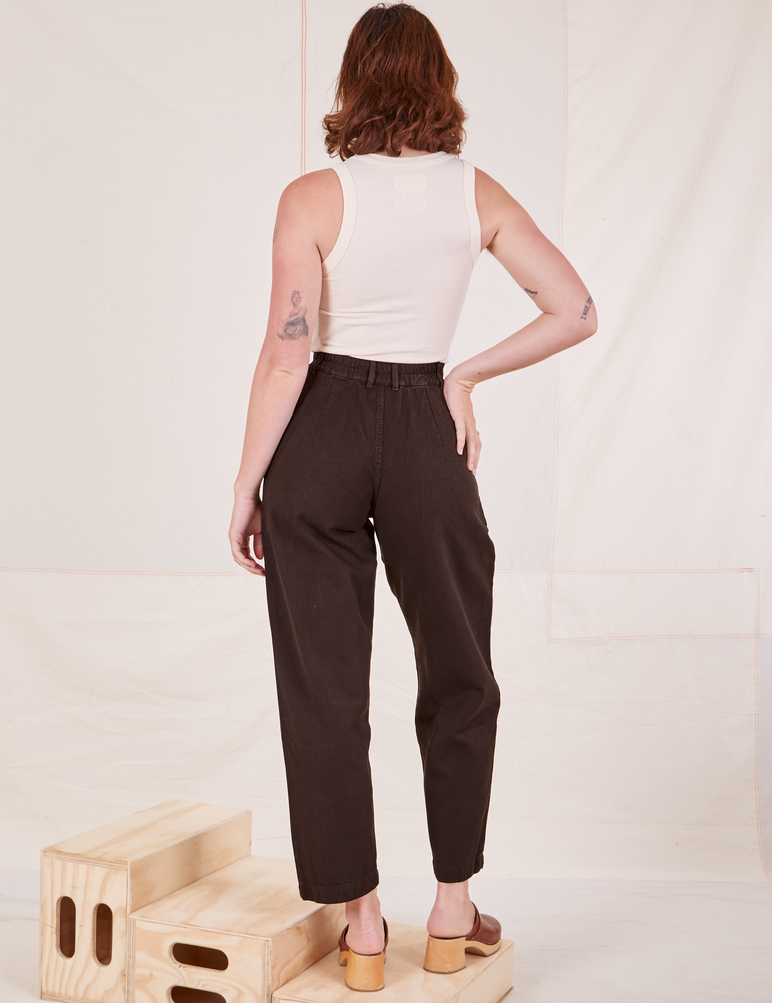 Heritage Trousers in Espresso Brown back view worn by Alex