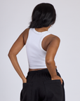 Back view of the Vintage Tee White Porthole Tank on Kandia