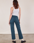Back view of Work Pants in Lagoon and vintage tee off-white Cropped Tank on Alex
