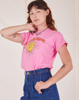 Sun Baby Organic Tee in Bubblegum Pink angled front view on Alex