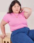 Ashley is wearing Organic Vintage Tee in Bubblegum Pink