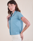 Pantry Button-Up in Baby Blue side view on Alex