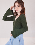 Bell Sleeve Top in Swamp Green side view on Hana