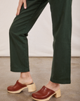 Short Sleeve Jumpsuit in Swamp Green pant leg side close up