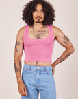 Jesse is 5'8" and wearing XS Cropped Tank Top in Bubblegum Pink