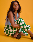 Kandia is wearing Checkerboard Work Pants in White/Green