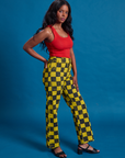 Checkerboard Work Pants in Yellow/Black angled front view on Kandia