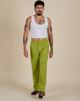 Work Pants in Gross Green and Cropped Tank in Vintage Tee White on Jesse