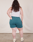 Back view of Classic Work Shorts in Marine Blue and Cropped Tank Top in vintage tee off-white on Ashley