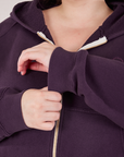 Cropped Zip Hoodie in Nebula Purple sleeve cuff close up on Marielena