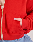 Cropped Zip Hoodie - Mustang Red