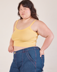 Cropped Cami in Butter Yellow angled front view on Ashley