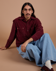 Cropped Corduroy Overshirt - Red Wine