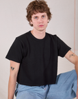 Quinn is wearing Cropped Burly Tee in Basic Black