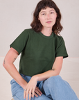 Alex is wearing Cropped Burly Tee in Swamp Green