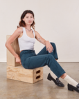 Alex is wearing Work Pants in Lagoon and vintage tee off-white Cropped Tank