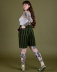Longline Work Shorts in Evergreen angled back view on Sydney