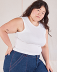 Ashley is wearing Muscle Tee in Vintage Tee Off-White