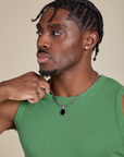 Muscle Tee in Seafoam Green front close up on Isaac