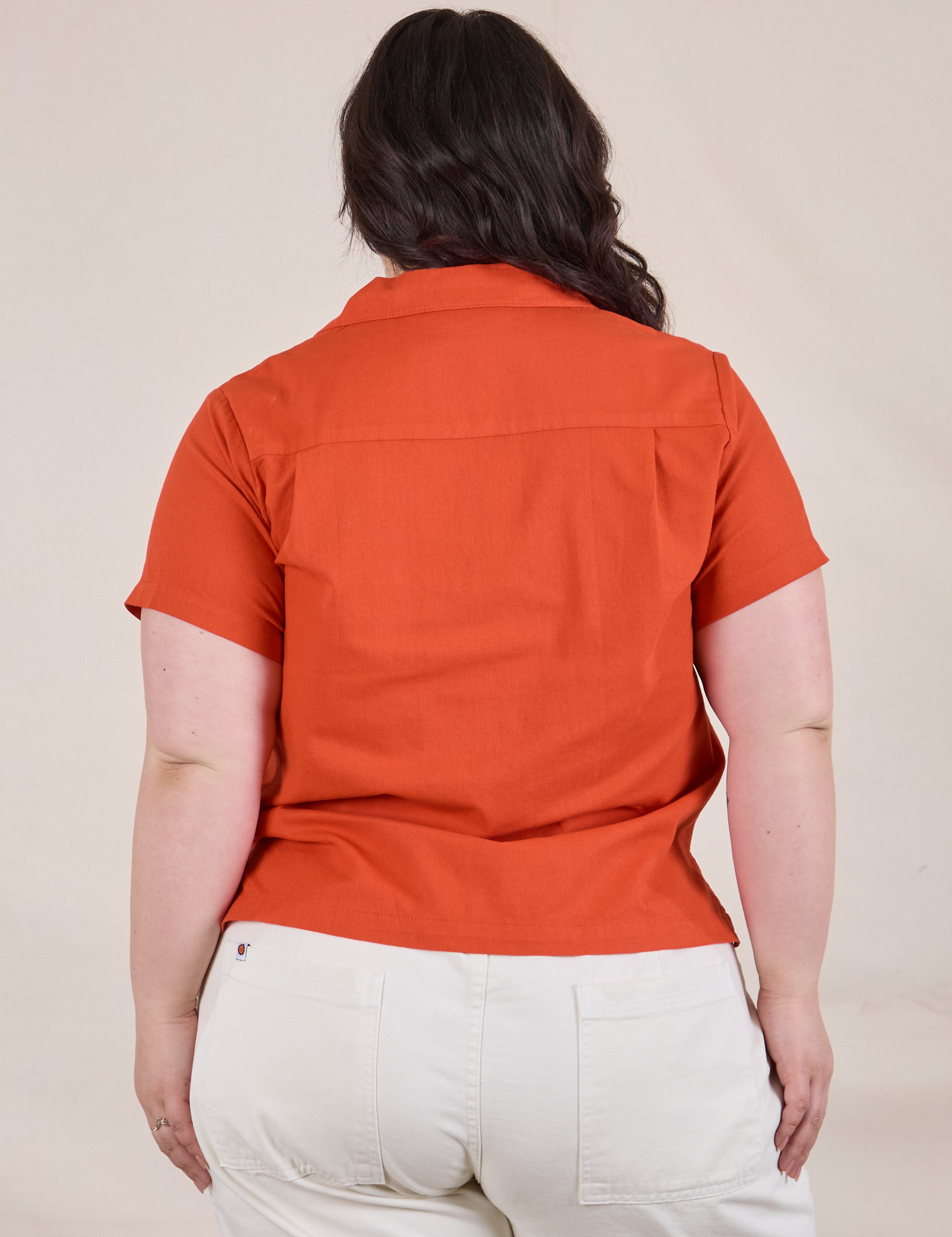 Pantry Button-Up in Chili Red back view on Ashley