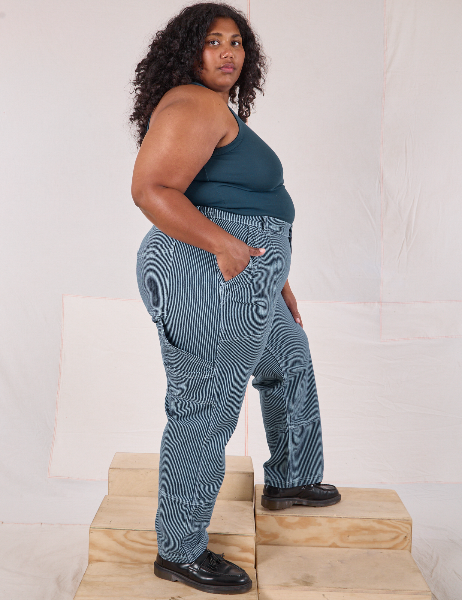 Railroad Carpenter Jeans in Baby Blue side view on Morgan
