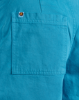 Longline Work Shorts in Hawaiian Blue back pocket close up