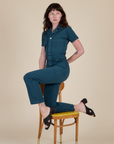 Short Sleeve Jumpsuit in Lagoon worn by Alex