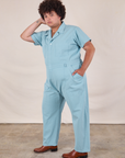 Short Sleeve Jumpsuit in Baby Blue on Miguel