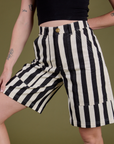 Longline Work Shorts in Natural close up on Alex