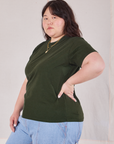 Organic Vintage Tee in Swamp Green angled front view on Ashley