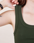 Tank Top in Swamp Green strap close up on Hana