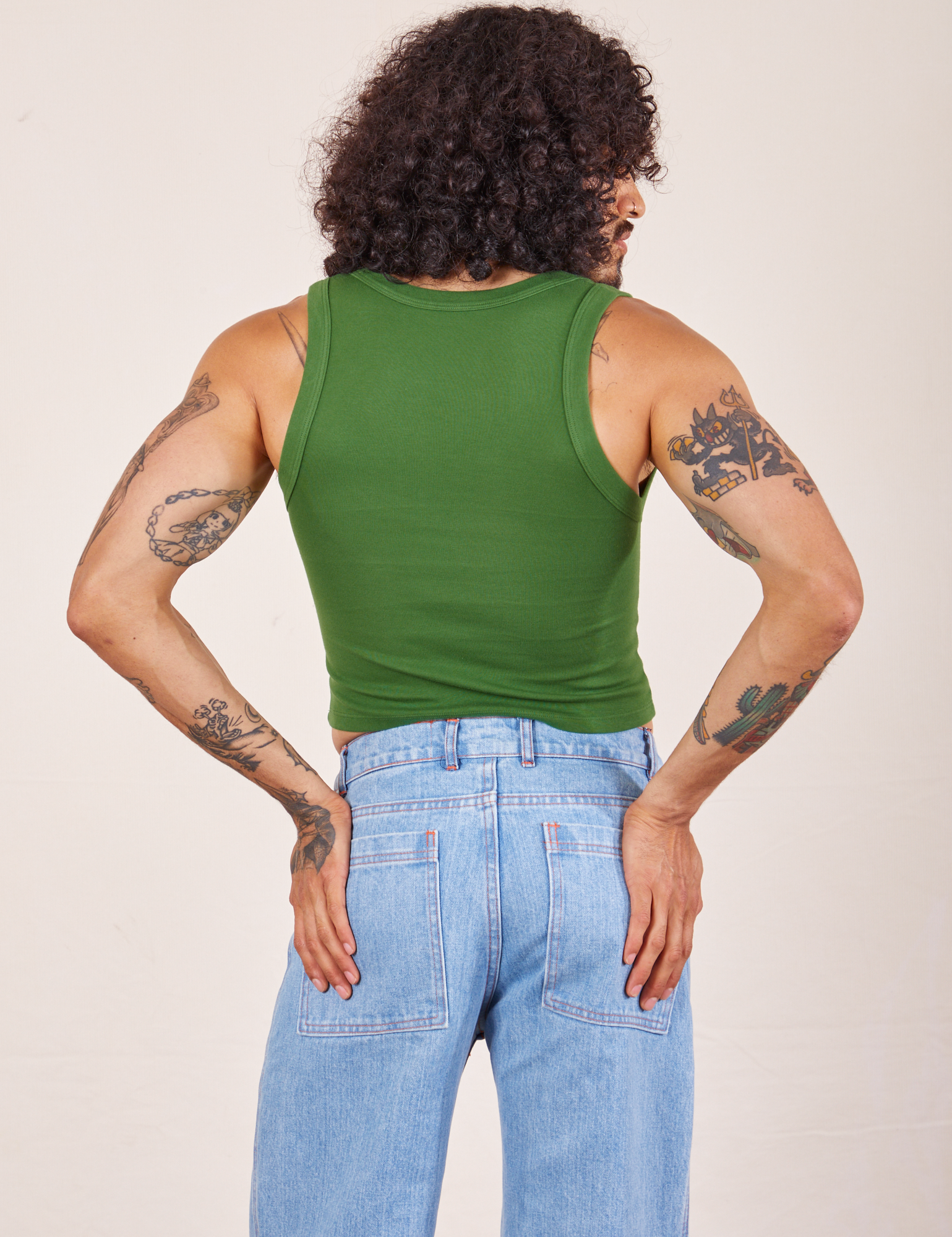 Back view of Cropped Tank Top in Lawn Green worn by Jesse