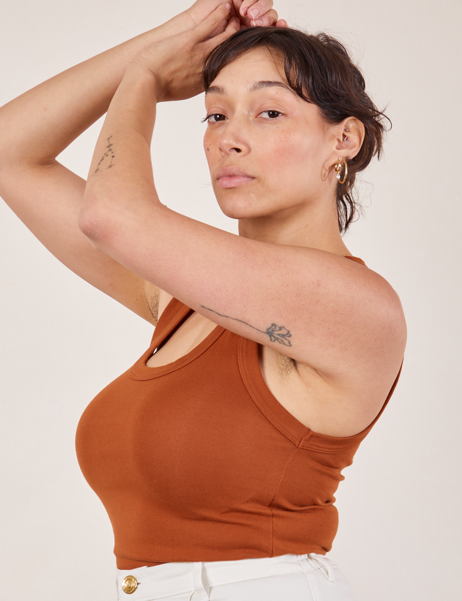 Tank Top in Burnt Terracotta side view on Tiara