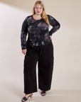 Long Sleeve Baby Tee in Ink Blot and black Drop Pocket Cargo Pants on Juliet