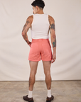 Back view of Classic Work Shorts in Flamingo Pink and Tank Top in Vintage Tee Off-White on Jesse