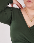 Wrap Top in Swamp Green front close up on Ashley