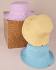 Wide Brim Denim Bucket Hat in Lilac, Butter Yellow and Baby Blue