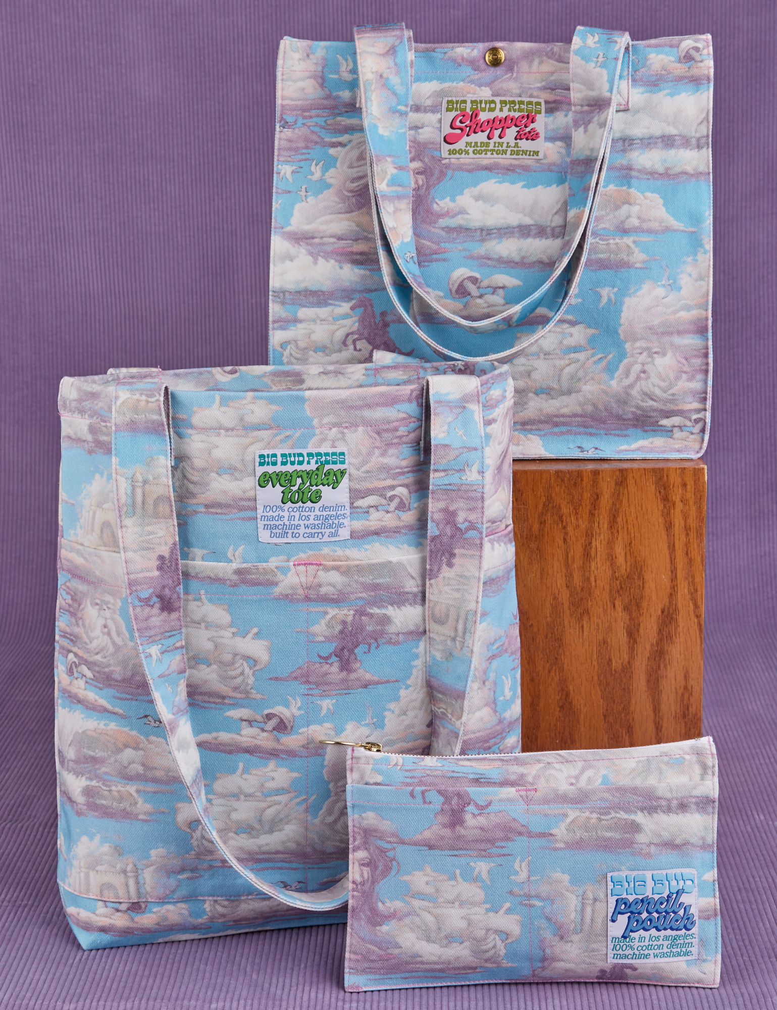 Cloud Kingdom Shopper Tote, Everyday Tote and Pencil Pouch