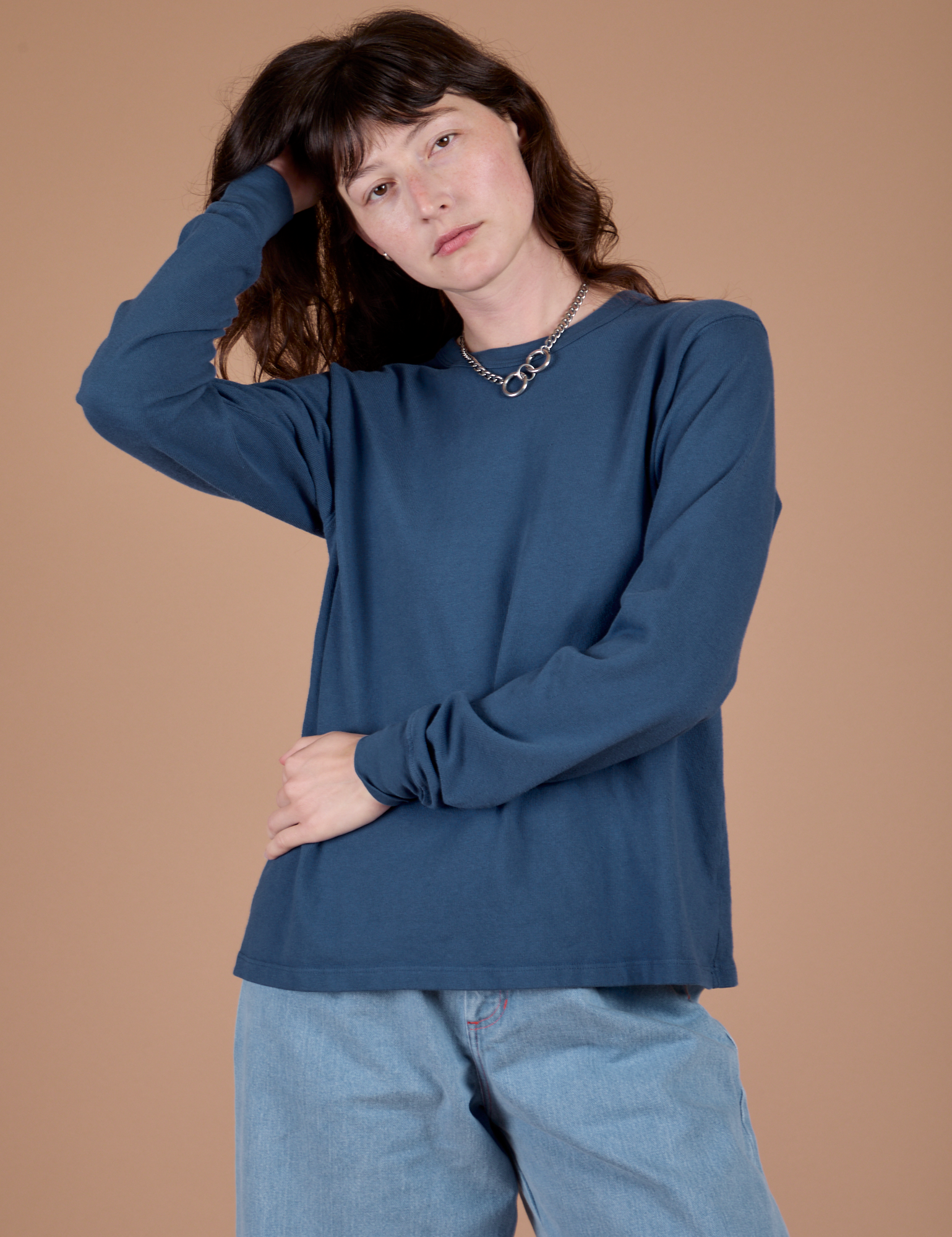 Long Sleeve Burly Tee in French Blue on Alex