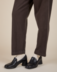 Heavyweight Trousers in Espresso Brown pant leg close up on Alex