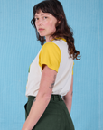 Anniversary Tee in Lemon side view on Alex