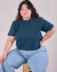 Ashley is wearing Cropped Burly Tee in Lagoon