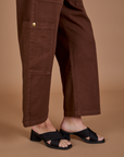 Drop Pocket Cargo Pants in Fudgesicle Brown side pant leg close up on Alex